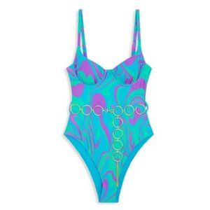 NWT WeWoreWhat Retro Danielle 3.0 Belted One-Piece Swimsuit | X-Small